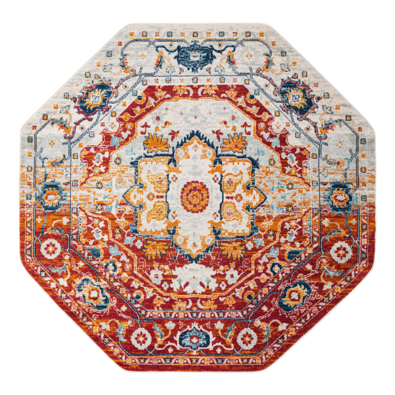 Hagedorn Oriental Area Rug, Octagon 5'3" x 5'3", Red