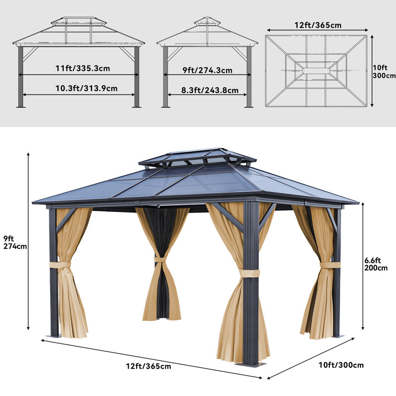 Polyethylene Double Roof with Aluminum Frame Patio Gazebo, 12 Ft. W x 10 Ft. D