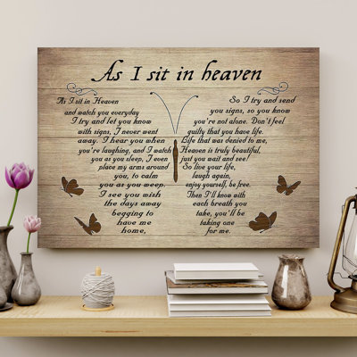 Butterflies - I Sit In Heaven And Watch You Everyday Gallery Wrapped Canvas - For Memorial Decor, Brown And Beige Home Decor
