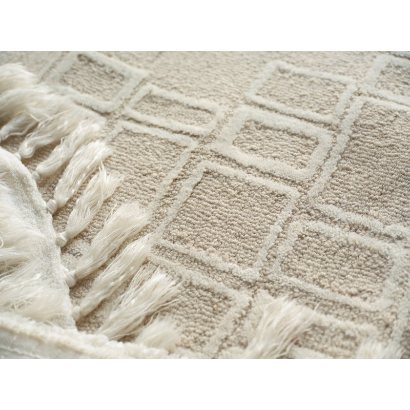 Soho Hand Tufted Wool Abstract Area Rug, Rectangle 12' x 15', Beige/Ivory