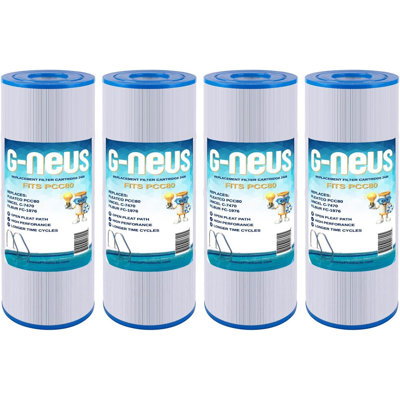 Filtre pour piscine et spa G-NEUS | Remplace Pentair CCP320, Pleatco PCC80-PAK4, Ultral-A5, Unicel C-7470, Filbur FC-1980 | Couverture de 80 pieds carrés (x4) | Cartouche de remplacement haute performance, paquet de 4
