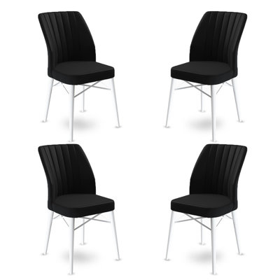 Ensemble de chaises modernes 4 pièces, noir et blanc, 17,7 po x 36,6 po x 16,5 po | Structure 100% métal avec pieds en bois, tissu Babyface, hauteur du siège 48 cm | Confortable dossier en mousse et dossier en mousse de 22 po | Élégants sièges pour la maison et le bureau