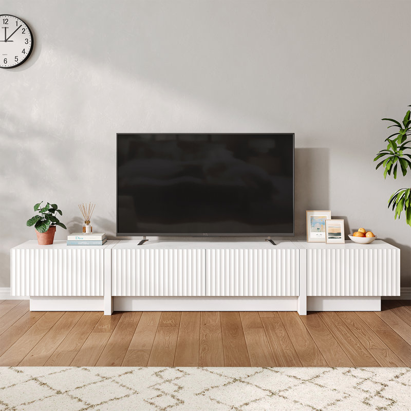 Meuble télé 98 po Mid Century, Bois blanc