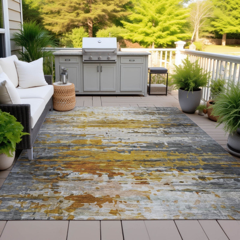 Machine Washable Indoor/Outdoor Xhevrie Copper Rug, Rectangle 5' x 7'6"