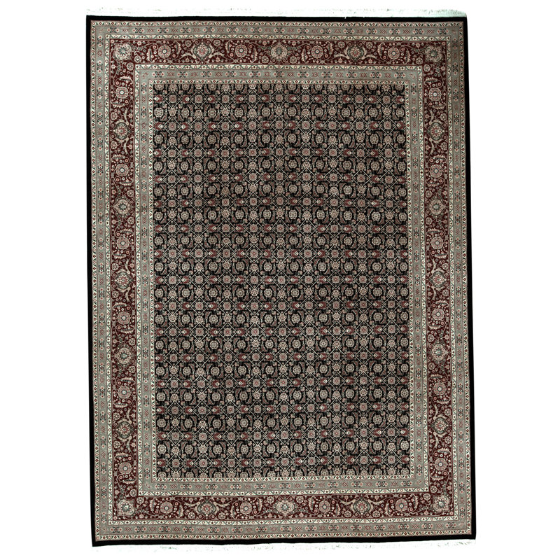Hand Knotted Wool Area Rug in Black And Wine