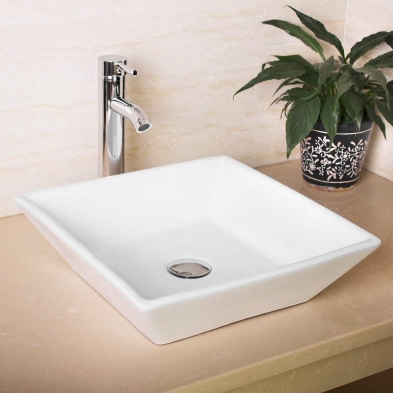 wonline 16.535 " Ceramic Square Bathroom Sink with Faucet