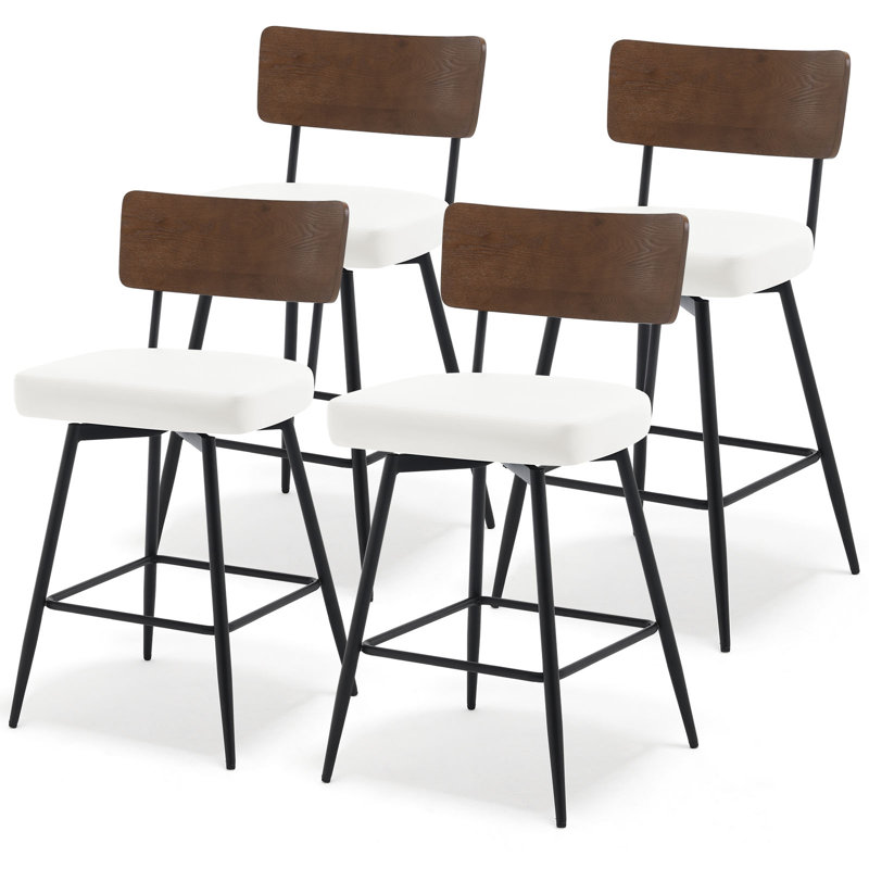 Swivel Upholstered Counter Stool with Metal Frame, White