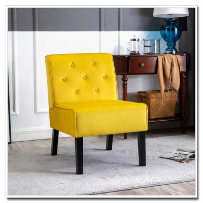 Set of 2 Armless Velvet Chairs – Yellow – Button Tufted
