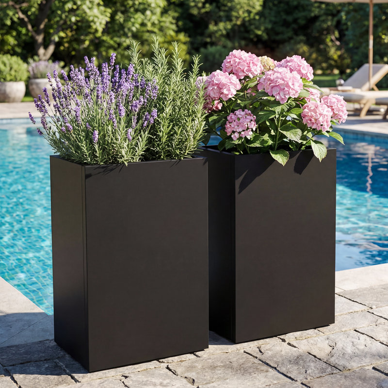 30 Inch Tall Metal Black Rectangular Pot Planter, 30" H x 10" W x 16" D