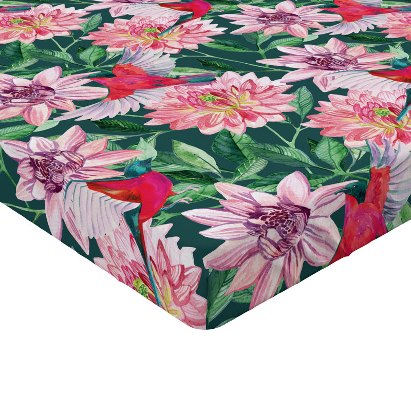 Drap-housse Ambesonne, Corail foncé, vert jade / floral, Drap-housse grand