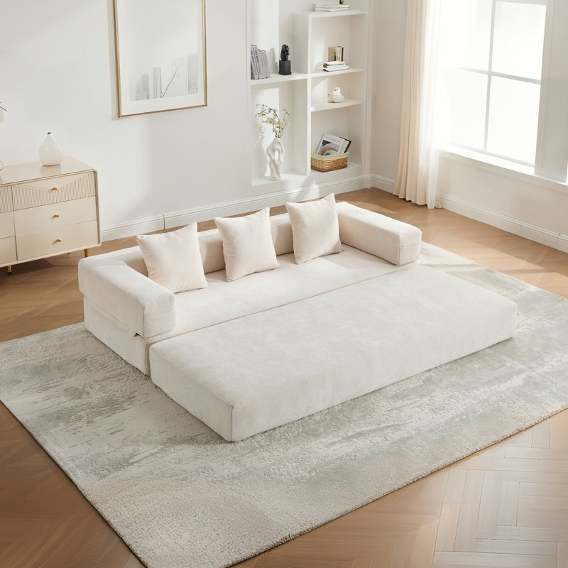Canapé-lit pliant de 78 po avec accoudoirs amovibles en forme de L, canapé-lit modulaire en chenille désossé escamotable, canapé-lit pliable en mousse à mémoire de forme pour petits espaces