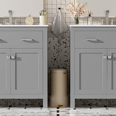 Ensemble de meuble-lavabo moderne 60 po avec lavabos doubles (séparés), lavabos doubles en céramique, tablette réglable, portes à fermeture en douceur et tiroir rabattable - Solution de salle de bain moderne pour salles de bain spacieuses, meuble-lavabo