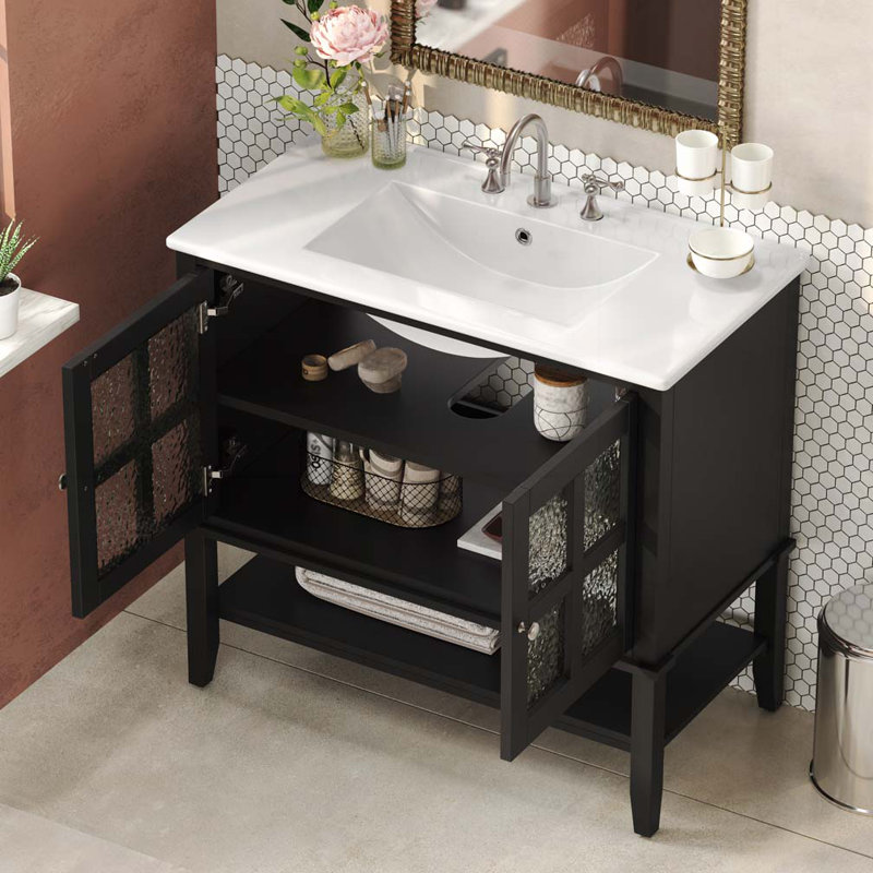 Meuble-lavabo de salle de bain avec lavabo en céramique, Noir