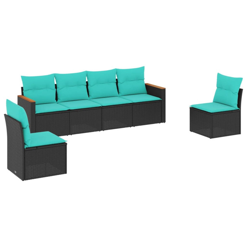  Ensemble de canapé de patio 6 pièces avec coussins en rotin de polyester noir