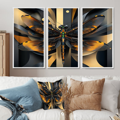 Ensemble de salon noir et or libellule Garden Guardian - Dragonfly Animal Wall Art