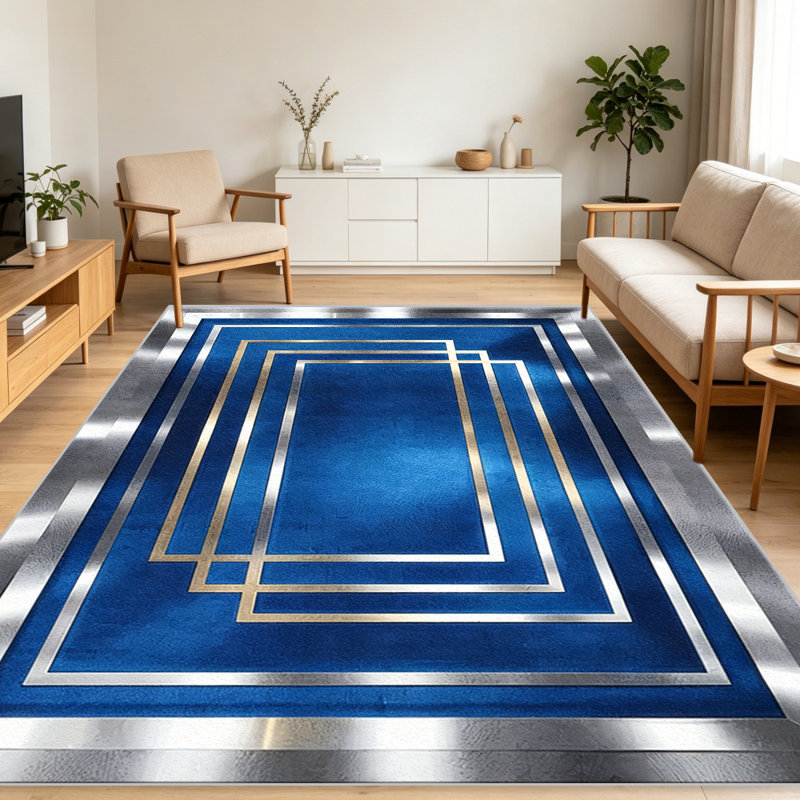 Blue Art Deco Geometric carpet-easy to clean, machine-washable, soft and comfortable; suitable for door mats, kitchens, living rooms, bedrooms, corridors, and laundry areas. Easy to clean, durable carpet for home decoration.