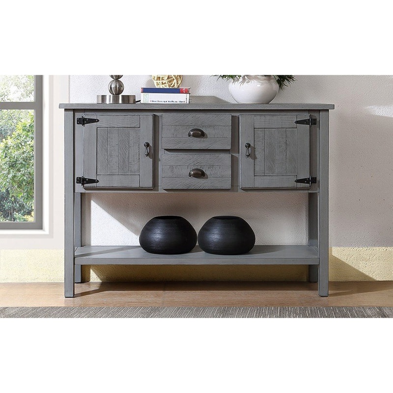 Console 48 po gris antique en bois massif avec armoires et tablette pour la cuisine et le bureau, Gris antique