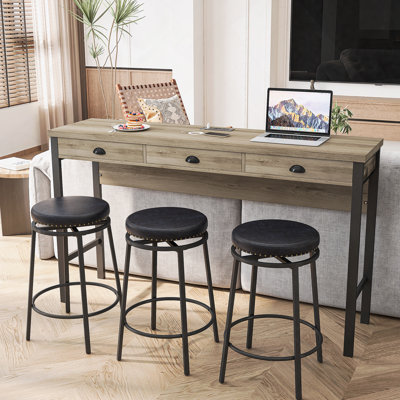 Ensemble de table de salle à manger 4 pièces avec table fixe, idéal pour les réunions de famille et les repas quotidiens avec de multiples fonctionnalités