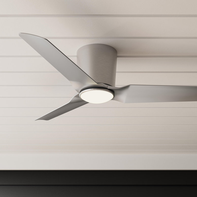 Rynn 48" 3-Blade Indoor/Outdoor Brushed Nickel Flush Mount Modern LED Ceiling Fan with Wall Control, Brushed Nickel