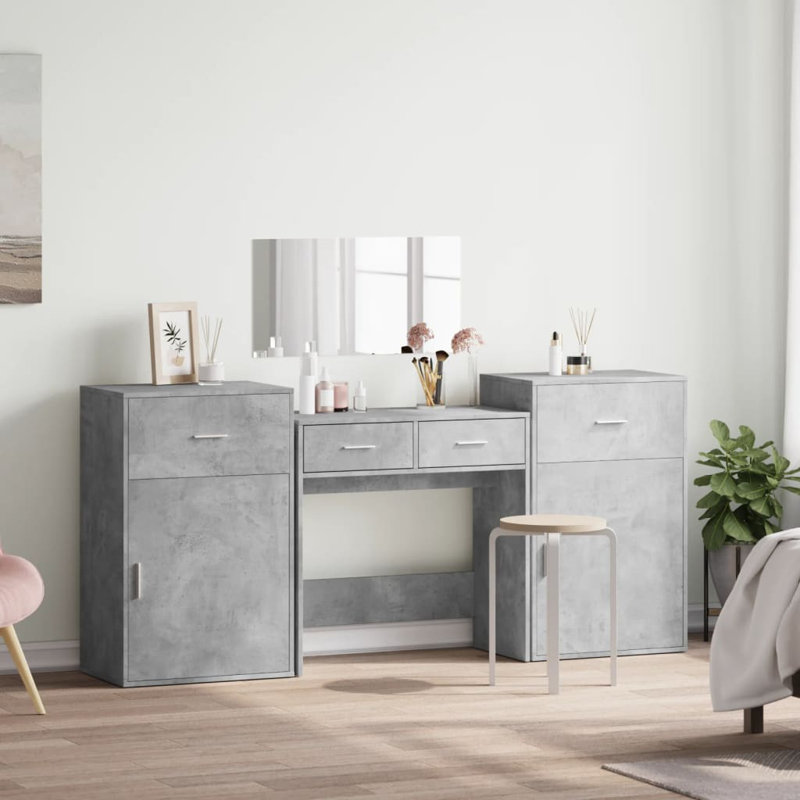 Dressing Table with Mirror, Concrete Grey