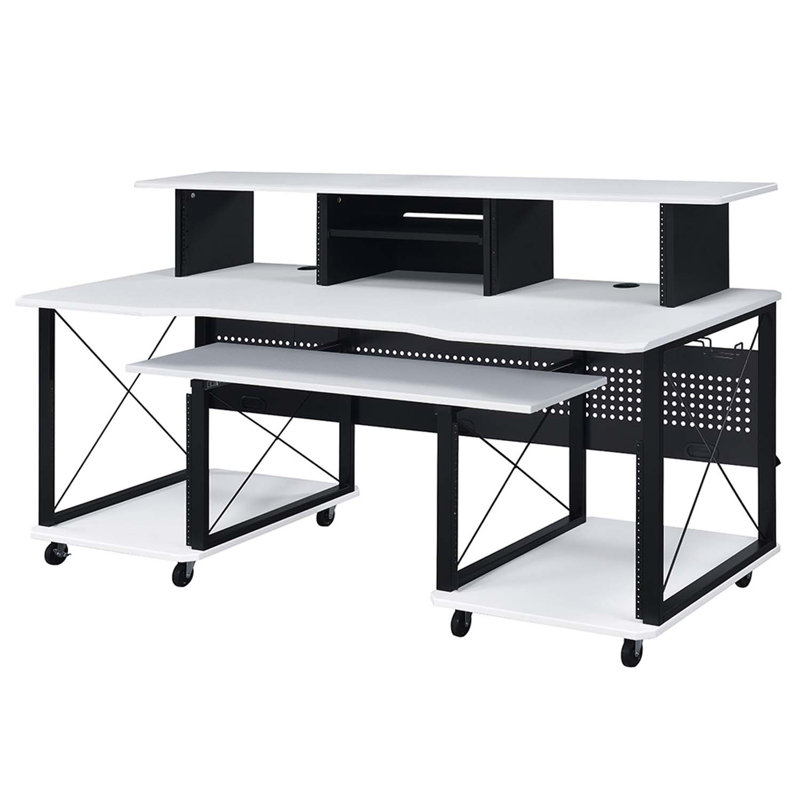 Bureau de musique rectangulaire 71,6 po avec plateau pour clavier Mehraan, Blanc/Noir