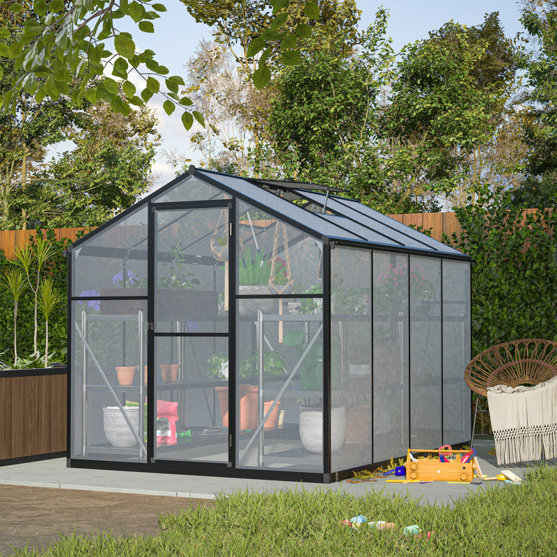 Serre en aluminium avec panneaux en polycarbonate Elysora, Black, 80.43''H x 74.65''W x 100.12''D