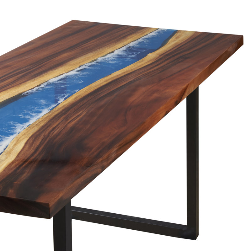 Abi-Rose Walnut Rectangular Wood Top Dining Table with Steel Base