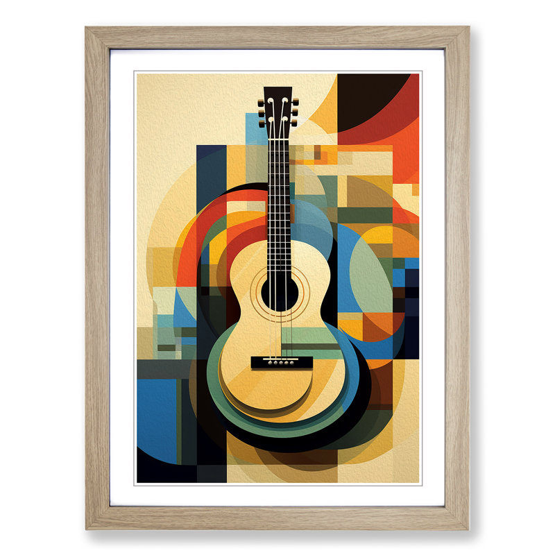 Acoustic Guitar Geometric Framed Print, Oak, 64cm H x 46cm W x 2cm D
