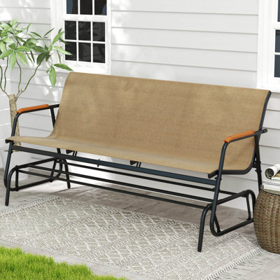 Patio Glider Bench For 2 Swing Gliding Loveseat With Curved Teak Armrests For Porch by Ebern Designs