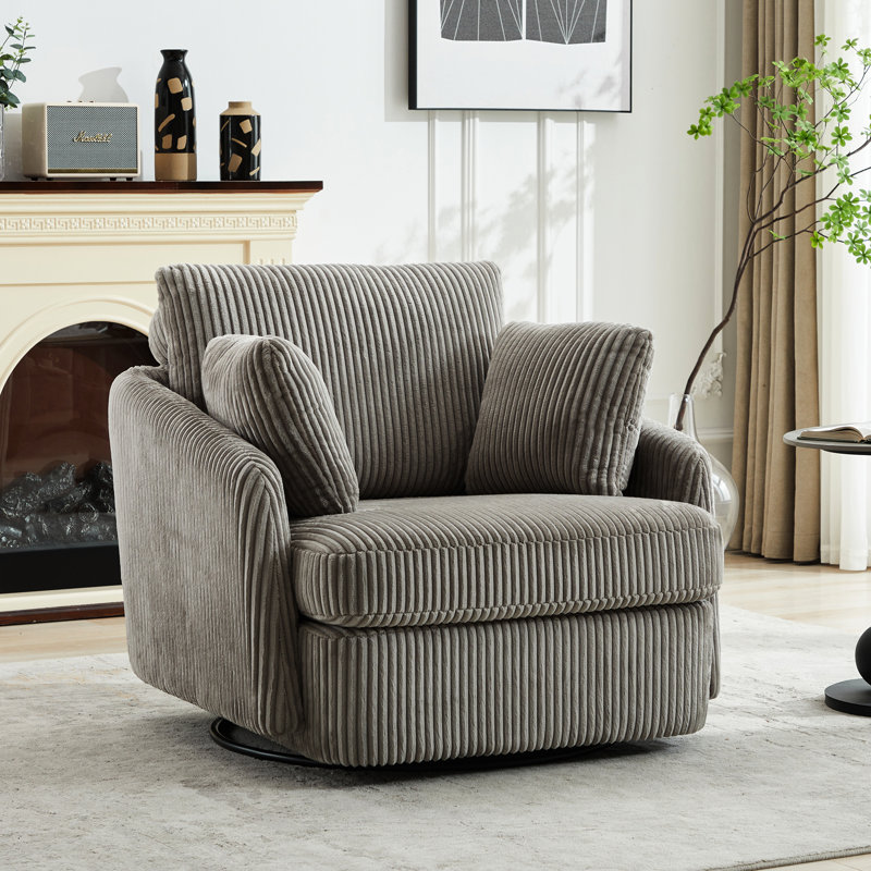 Fauteuil pivotant confortable moderne gris avec coussins rembourrés de mousse 40,84 po