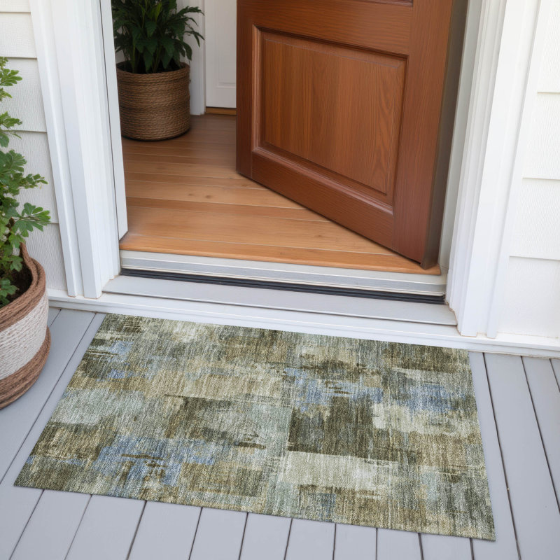 Tapis vert intérieur / extérieur lavable à la machine Xhevrie, Rectangle 1 pi 8 po x 2 pi 6 po