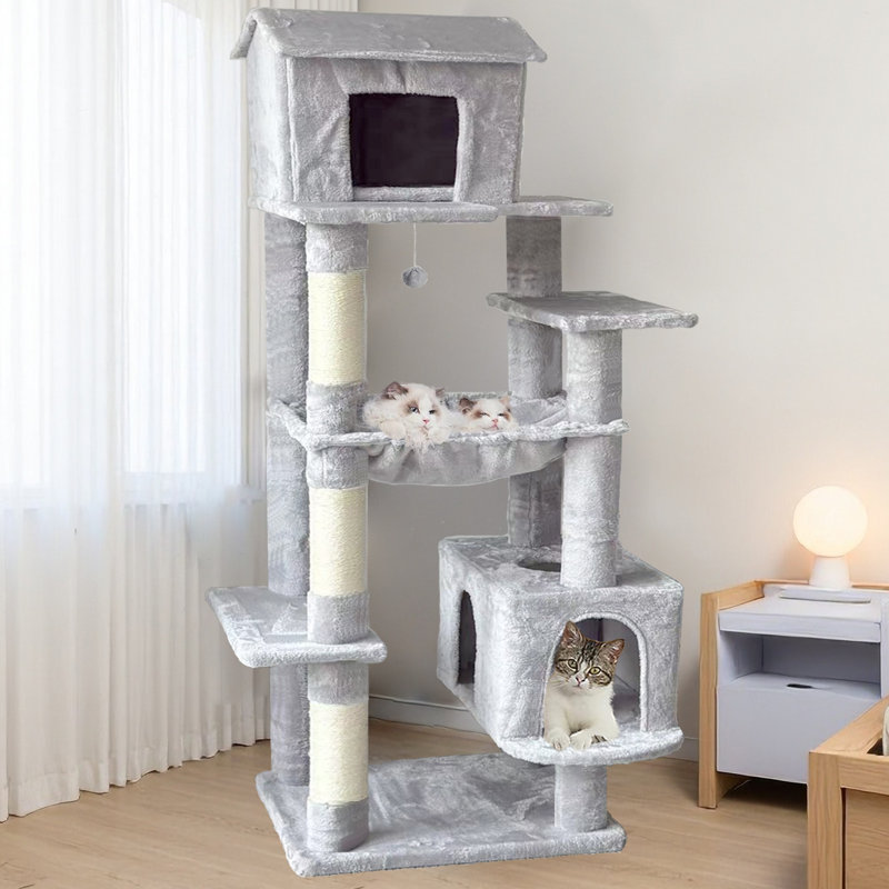 Arbre à chat 64 pouces multi-niveaux, Gris clair