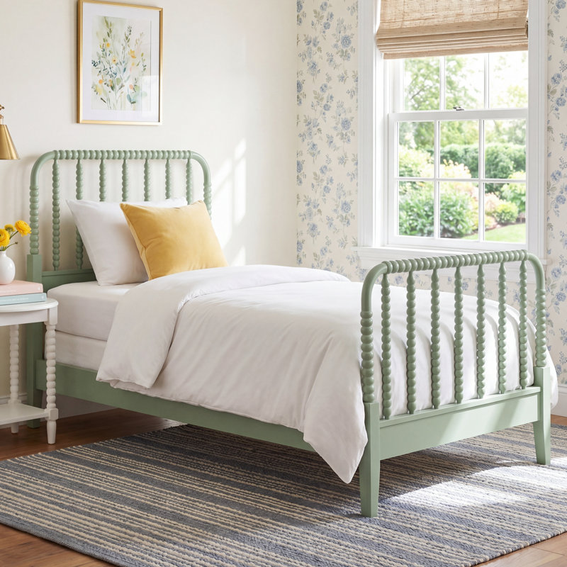 Louisa Solid Wood Spindle Bed, King, Mineral