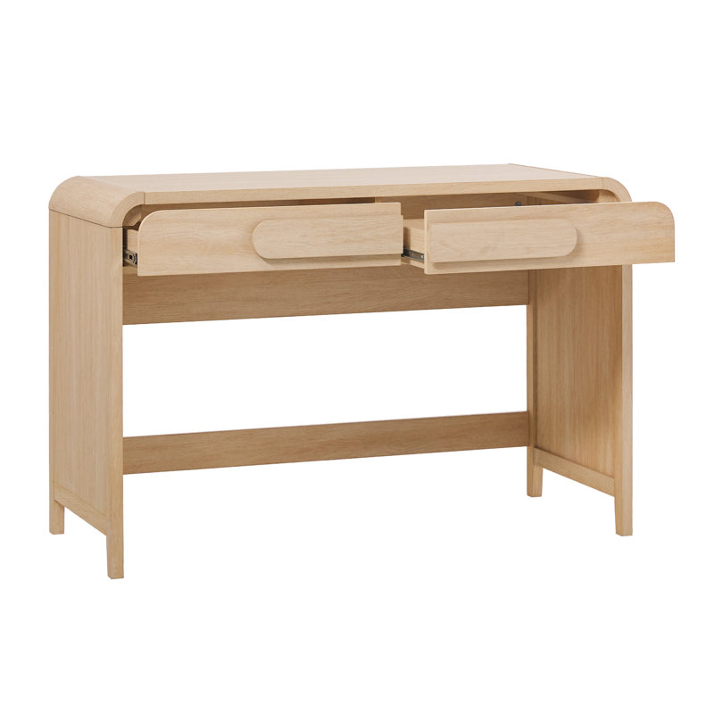 Sitarski Transitional Curved Waterfall 2-Drawer Writing Desk, Coastal Oak