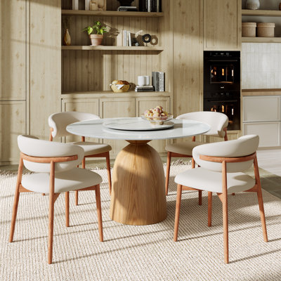 Modern Round Sintered Stone Dining Table With Removable Lazy Susan For 4-6