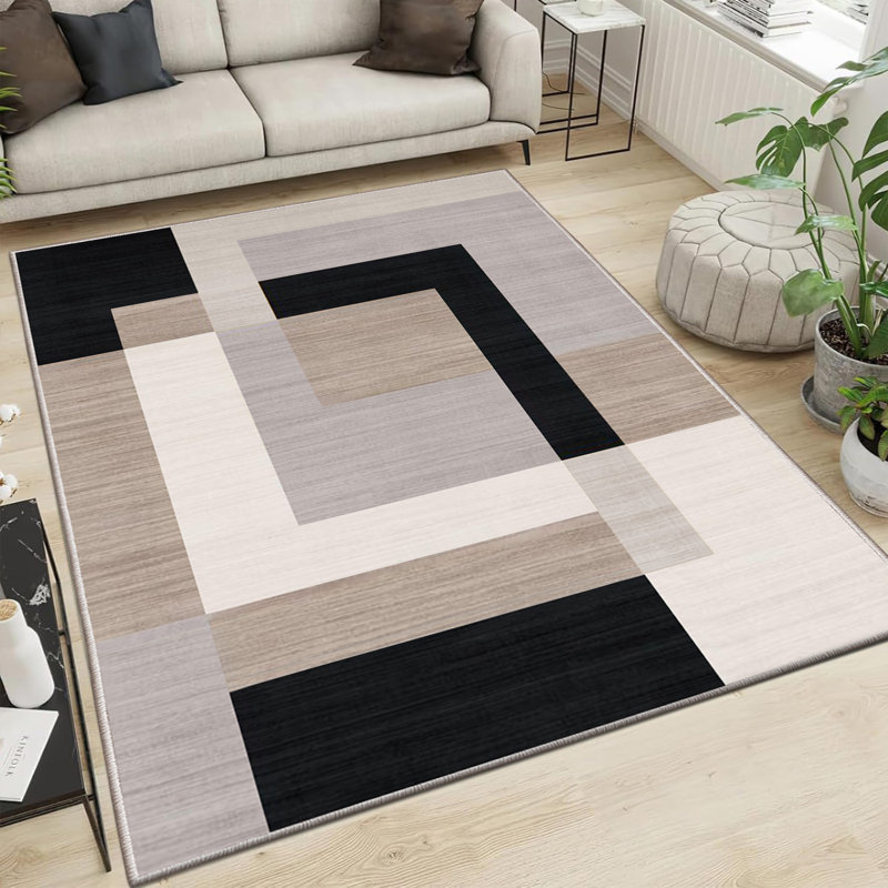 MILO Neutral Geometric Machine Tufted Area Rug, Rectangle  60 x 110 cm