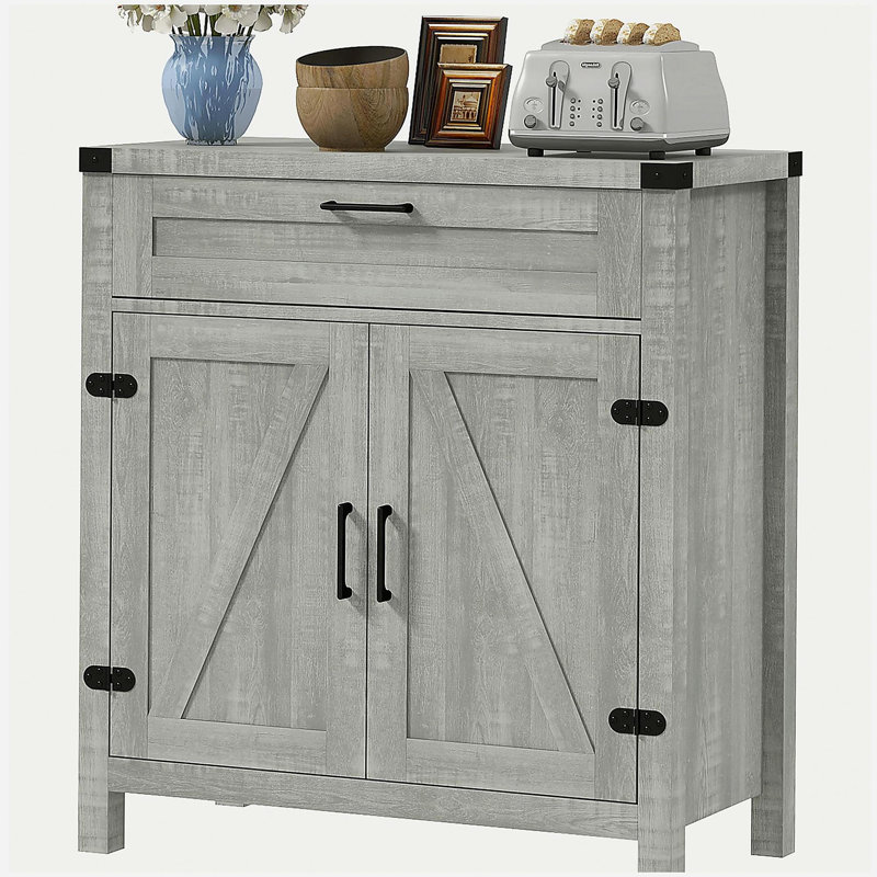 Armoire latérale avec tiroirs de rangement HOMcom, armoire de cuisine de style campagne moderne, avec 2 portes de grange, armoire de bar café, gris