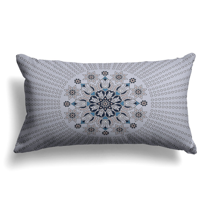 Carnation Circle  Rectangular Throw Pillow, Blue/Silver