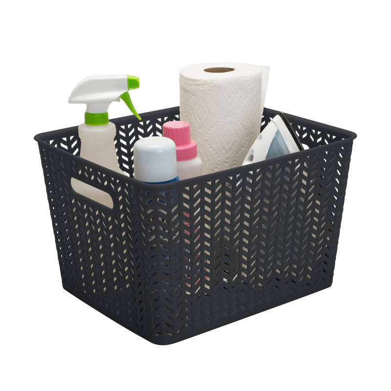 Set of 3 Grey Herringbone Polypropylene Small Storage Baskets