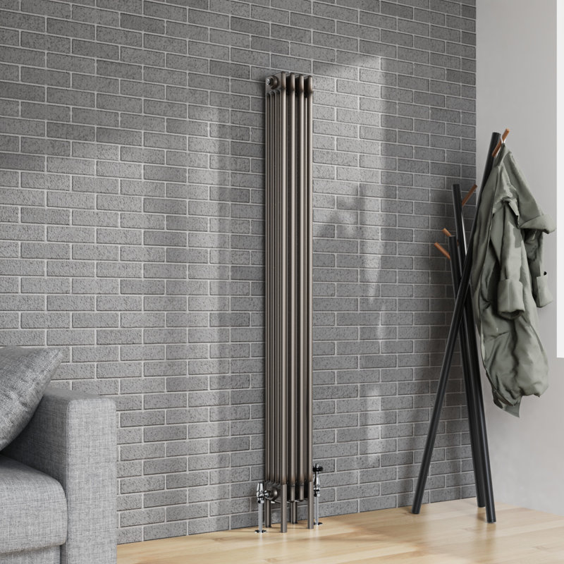Dubose Vertical Traditional 4 Column Radiator Raw Metal, 180cm H x 20cm W x 14cm D