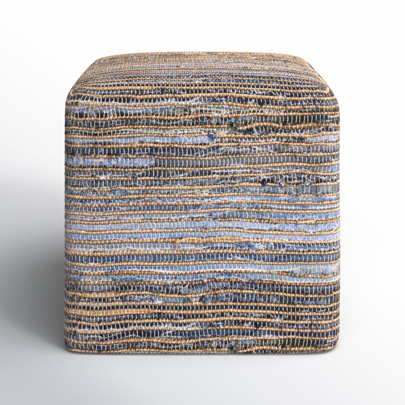 Square Jute and Recycled Denim Upholstered Pouf