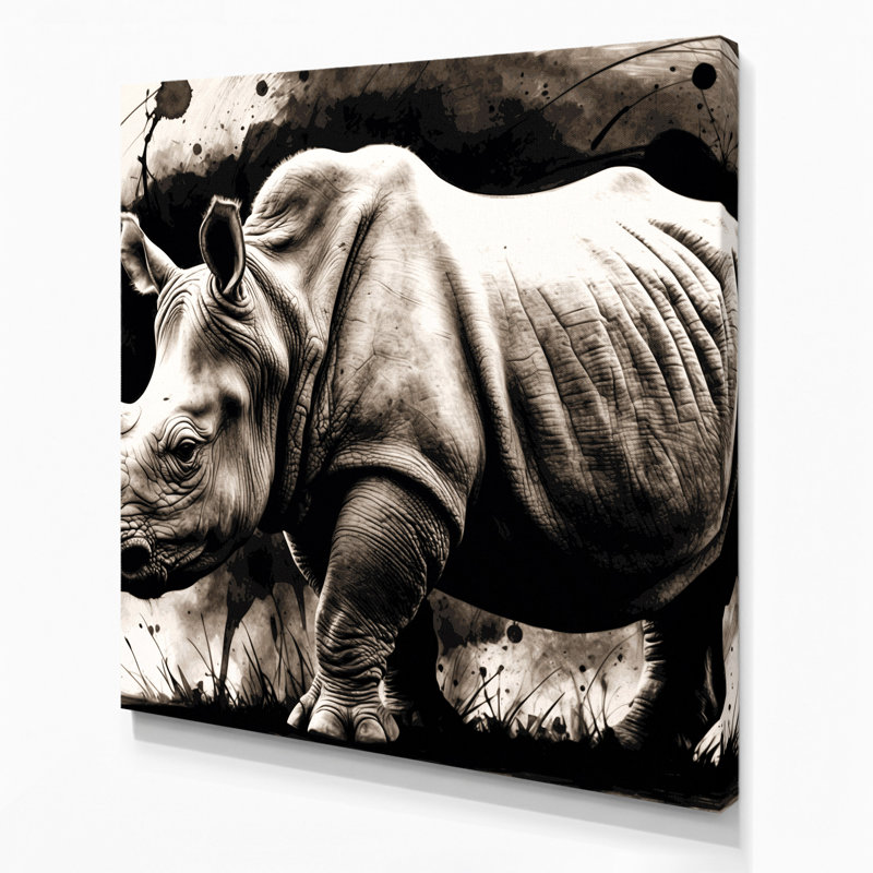 Faune, rhinocéros blanc, beige, art mural sur toile, H 12 po x l 12 po