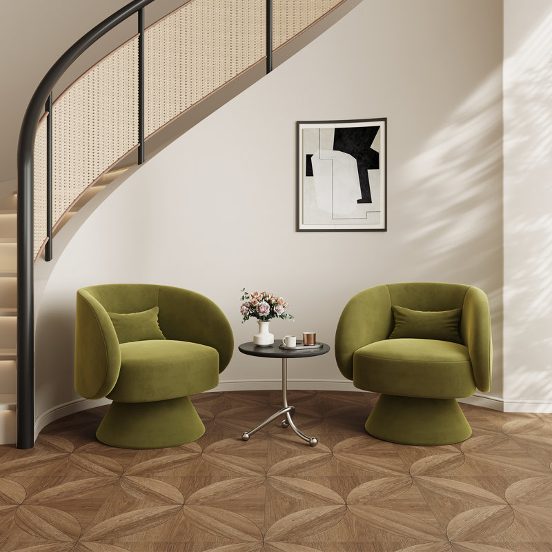Fauteuil demi-tonneau pivotant rembourré (ensemble de 2), Teddy vert olive