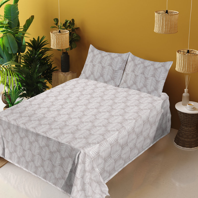 Microfiber Sheet Set, Full Sheet Set with 2 Pillowcases, Warm Taupe/White Floral