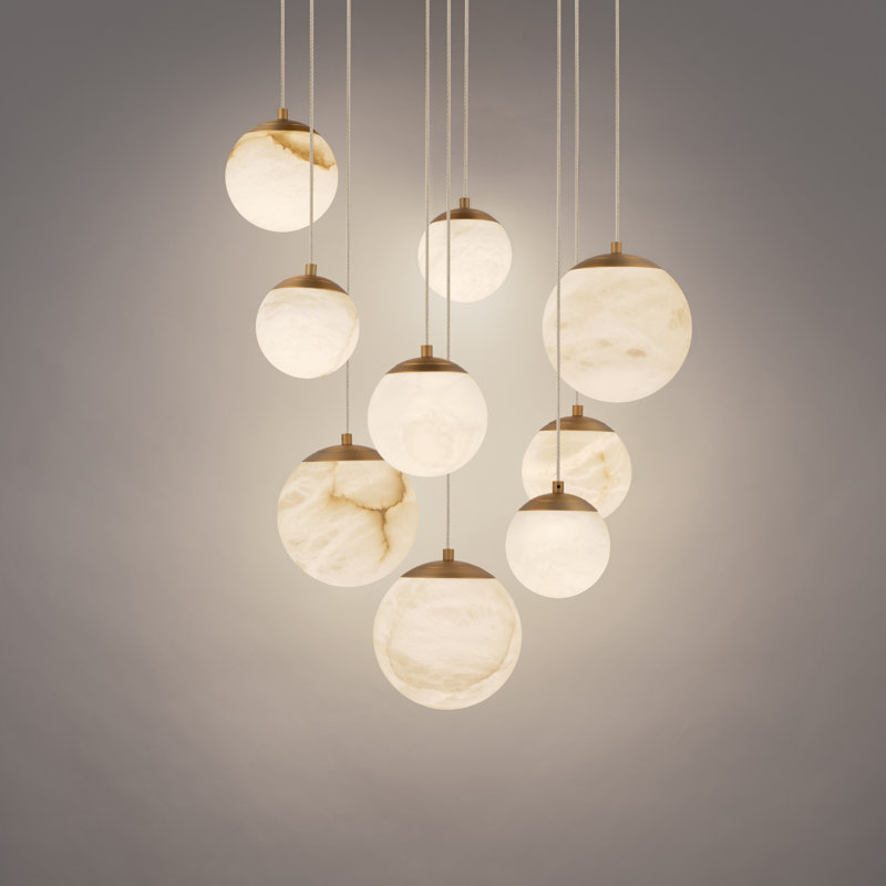Pisces - Light LED Cluster Pendant, Aged Brass, 5.38" H x 17" W x 17" D, 9
