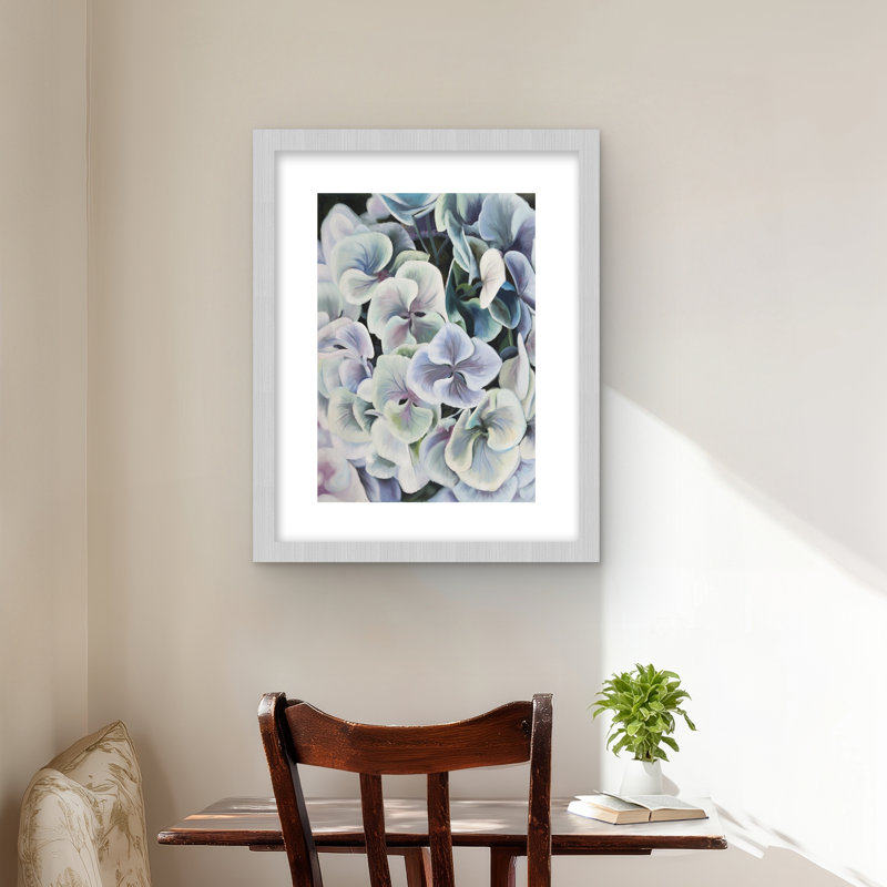 Fleurs d'hortensia colorées - vert rustique, impression encadrée