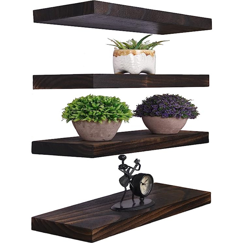Cordario 4 Piece Wood Floating Shelf, Walnut