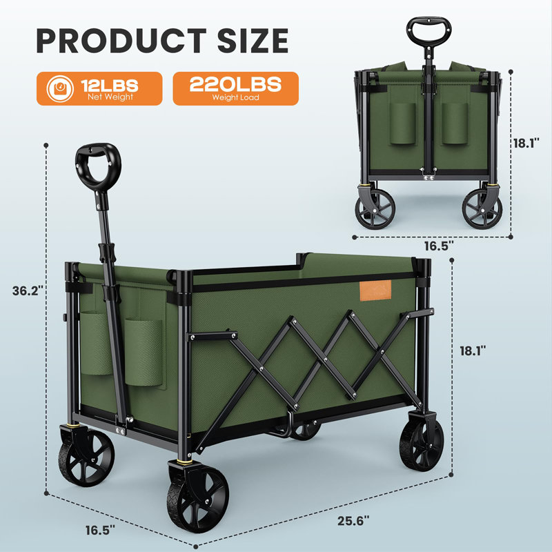 Chariot pliable avec capacité de poids de 220 lb, Vert
