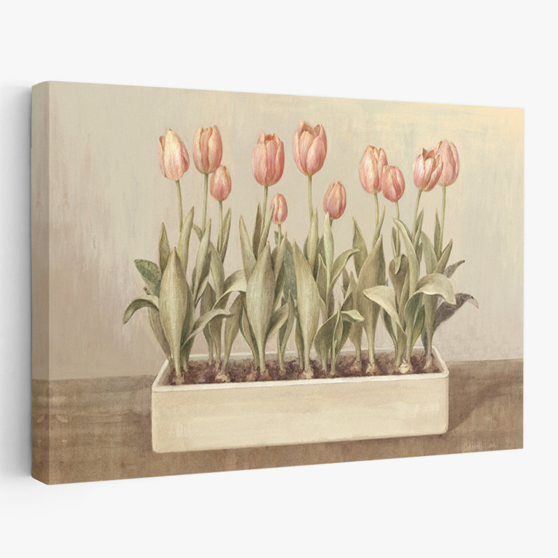 «Beige et fleur de tulipe amis», art, H 16 po x l 24 po