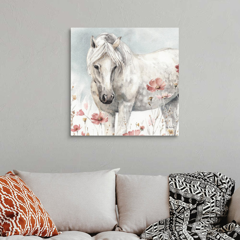 Art sauvage sur toile, "Chevaux sauvages", Toile avec cadre blanc, H 18 po x l 18 po x P 2 po